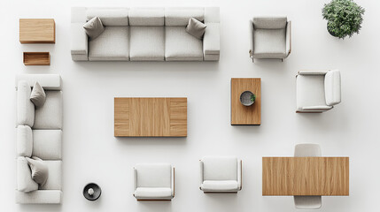 lounge suite overhead view and couch top view isolated on white background perfect for use for 2d colour floor plans and interior design projects.