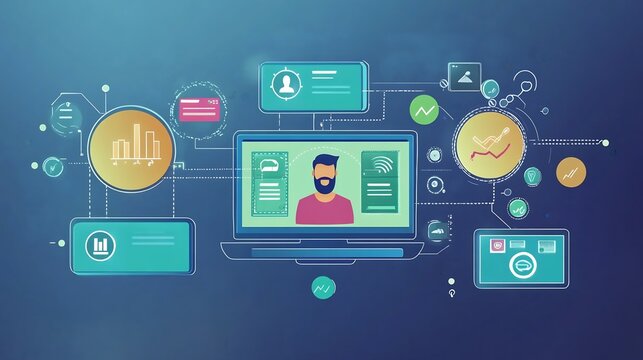 Futuristic depiction of customer retention programs in SaaS businesses highlighting rewards satisfaction tracking and loyalty metrics