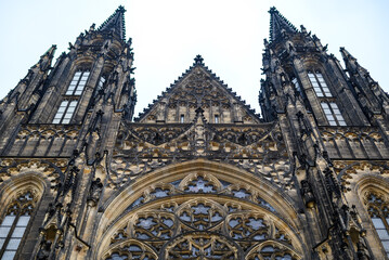 Fototapeta premium Facade of the St. Vitus Cathedral in the Prague Castle complex in Prague, Czech Republic