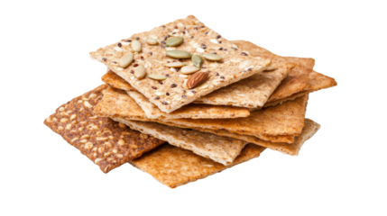 Healthy multigrain crackers stacked with seeds, perfect for snacking