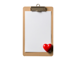 minimalist clipboard with blank sheet of paper and red heart accent evokes creativity and love