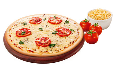 pizza de queijo, tomate e manjericão isolado em fundo transparente
