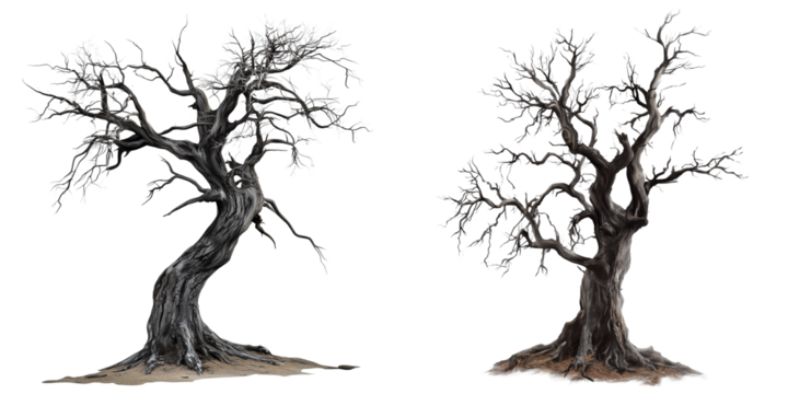 Set of a Ghostly dead tree, isolated on white background.