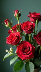 Obraz premium Vintage floral bouquet with red roses and greenery, bouquet, flowers