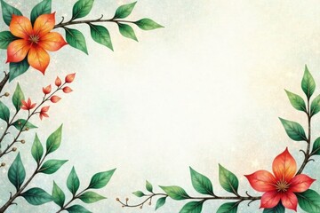 Watercolor leaves and vines on a soft background, botanical, leaves, delicate