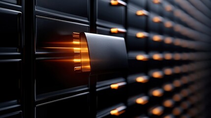 Close-up of a sleek data storage device with illuminated elements.