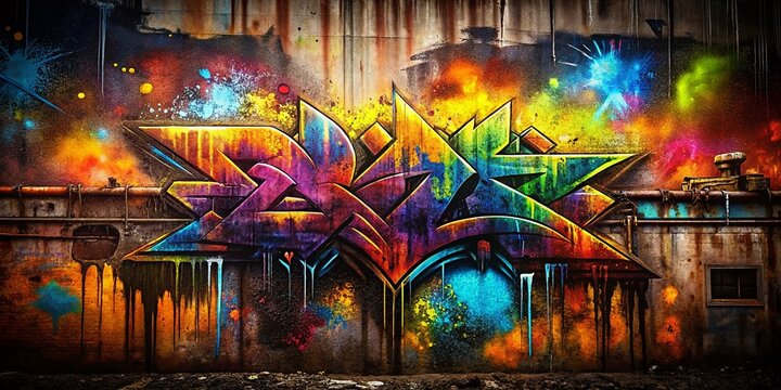 Fototapeta Bold Graffiti Art Double Exposure on Rusty Metal Texture - Urban Street Art Stock Photo