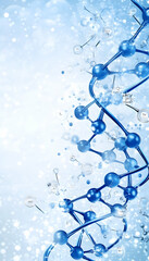 Helix molecule DNA with particles on blur bokeh background. Science or medical research use