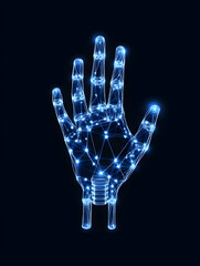 Naklejka premium Human hand glowing connected network for biotechnology research, future tech concept art