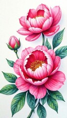 Obraz premium Watercolor peony flower arrangement, watercolor flowers, garden flowers, floral art