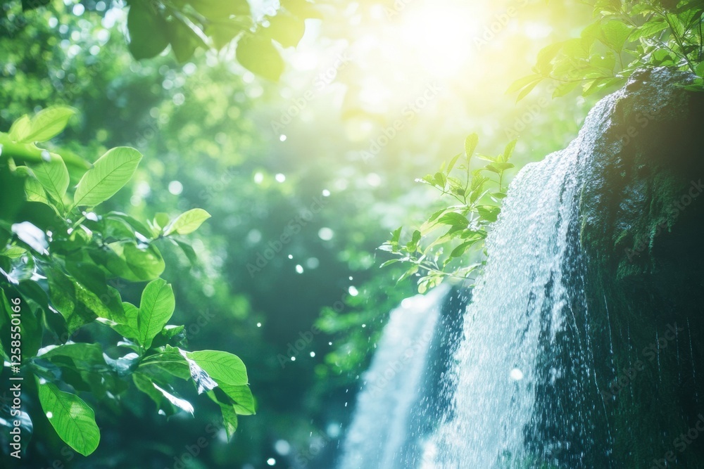 Aufkleber Waterfall cascading through lush greenery in a tranquil forest setting during daylight. Generative AI