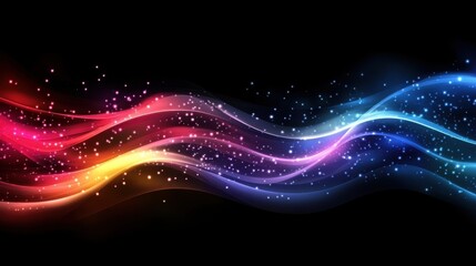 Fototapeta premium Radiant Flow, Dynamic Colorful Luminous Waves on Black Background