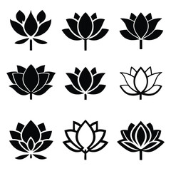 Fototapeta premium Lotus Blossom Silhouette Set for Botanical Illustrations