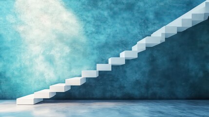Naklejka premium A room features white stairs ascending to a blue wall as its backdrop