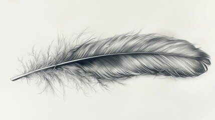 Fototapeta premium Detailed grayscale feather drawing, delicate lines.