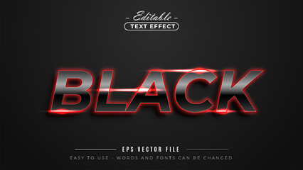 Elegant Black text design with red neon glow on dark background.