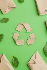 Obraz premium Eco-friendly paper recycling process green background photography nature top-down view sustainability concept