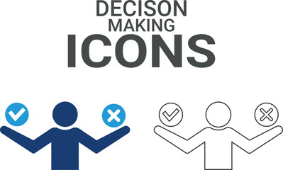 Decision-making icon. Contains manager, teamwork, strategy, marketing, business, planning, training, and employee icons. Solid icons vector collection.