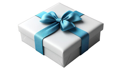 white gift box with blue ribbon 3d render icon isolated on white background