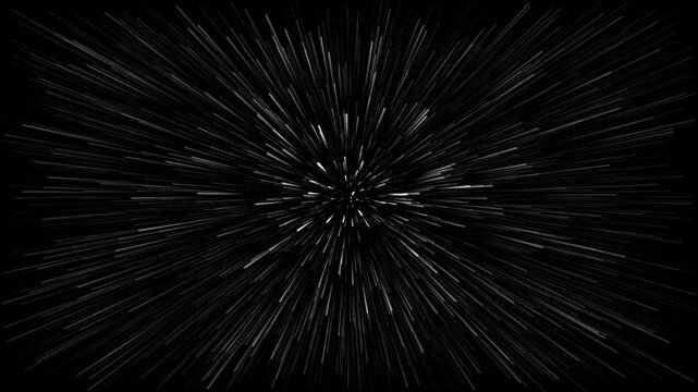 Abstract tunnel with multicolor spectrum - background with white light speed scaling. Bright rays of white light and colorful lines moving smoothly. Futuristic glow effect on alpha channel.