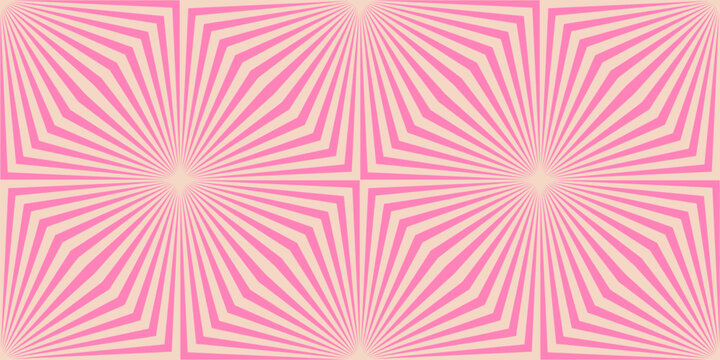 Funky hot pink and beige abstract geometric seamless pattern. Optical illusion effect. Vector texture with broken lines, stripes, burst, chevron, tiles. Op art background. All-over retro style design