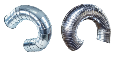 Flexible ducting for ventilation systems, showcasing shiny metallic surfaces