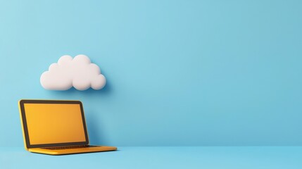Fototapeta premium VPN Cloud native style Colorful laptop with a cloud against a blue background.