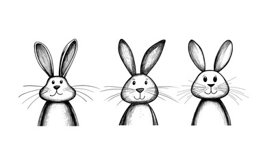 Rabbits. Cute cartoon characters. Black and white illustration.