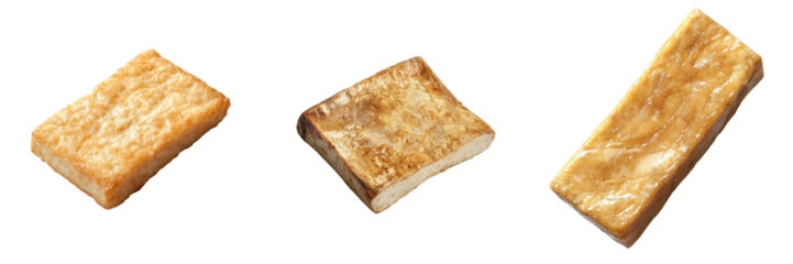Delicious assorted tofu blocks on transparent background