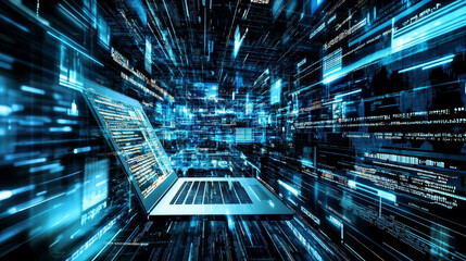 Process of mobile and web app development, computer software, digital interfaces. Vector flat illustration of people developers programming application on laptops