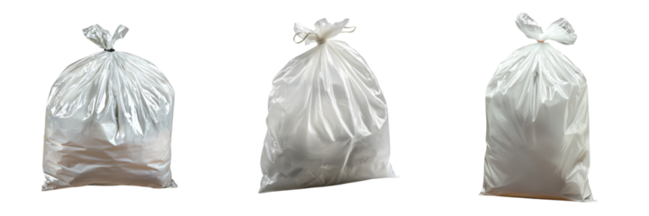 Plastic garbage bags in various sizes, tied securely for waste disposal