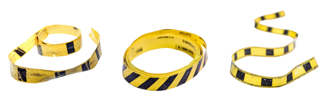 Caution tape in various shapes on transparency background, ideal for safety themes