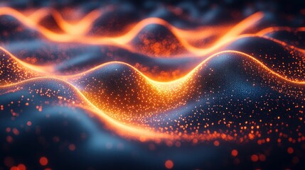 Fototapeta premium Glowing orange particles wave abstractly