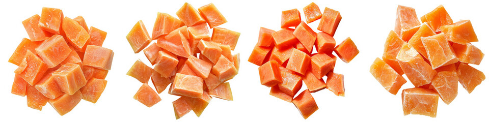 Sliced papaya chunks arranged piles transparency background, showcasing vibrant colors and
