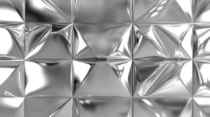 Triangular seamless tiles with metallic chrome finish, reflective wall generative ai