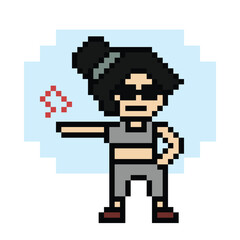 Obraz premium Cartoon pixel character cute woman exercises training dance lifestyle music decoration life style 8 bit female girl dance with music game 8bit fitness isolated PNG vector.