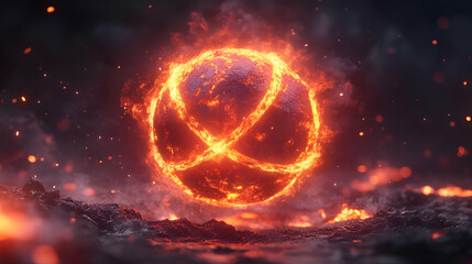 A glowing lava-like sphere with fiery textures, symbolizing energy and natural phenomena.