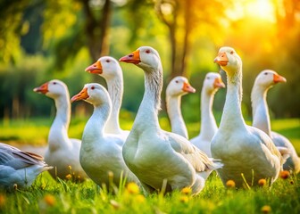 Candid Photo: Domestic Geese in Natural Habitat - Peaceful Wildlife Scene