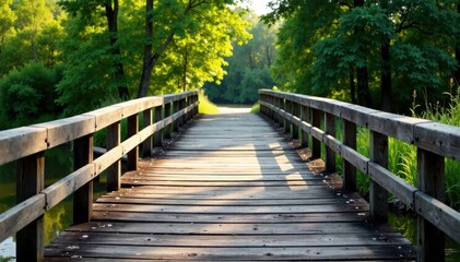 Weathered wooden beams supporting a rickety wooden bridge, weathered wood, outdoors,