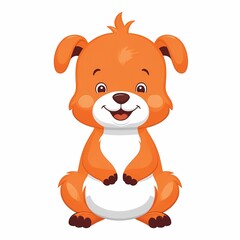A cute orange puppy with a happy expression, sitting up straight. He has big expressive eyes and a small wagging tail.