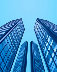Obraz premium Skyscrapers rise against clear blue sky, perspective shot for architecture, construction or urban development