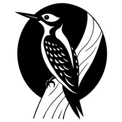 Woodpecker on a tree with a body shape silhouette vector illustration 