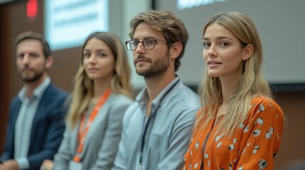 Obraz premium Attentive young professionals at conference