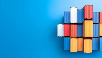 Obraz premium Stack of shipping containers used for storage. Overhead shot, background for logistics and trade themes