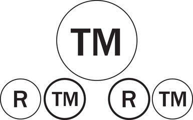  Set of trademark symbols including TM and R in a circle, representing intellectual property and brand protection.