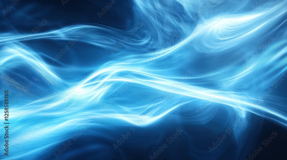 Poster an abstract representation of blue light swirling in smooth waves, creating a mesmerizing and dynami