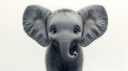 Fototapeta premium Cute baby elephant portrait against white background; suitable for children's book illustrations or greeting cards