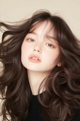 Dynamic Portrait of a Woman with Flowing Hair and Natural Elegance