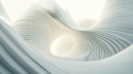 Sophisticated Minimalist Abstract, Serene White Wavy Architectural Form