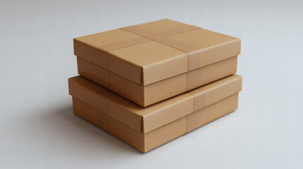 Brown minimal craft paper box stacked in group on white background for product mockup and branding design